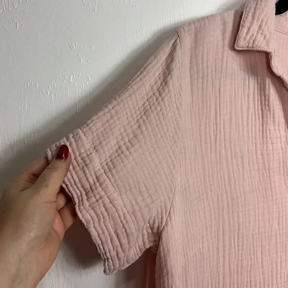 THREE DOTS Casual Soft Pink Double Gauze Shirt Dress With Pockets Size L - Picture 3 of 8